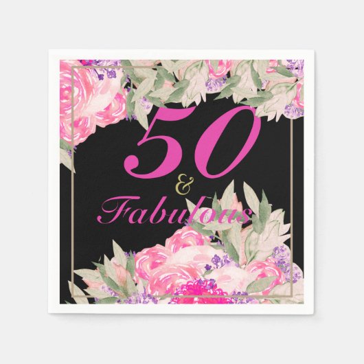 Serviette En Papier 50e anniversaire Elégant Floral Roses Invitation (Devant)