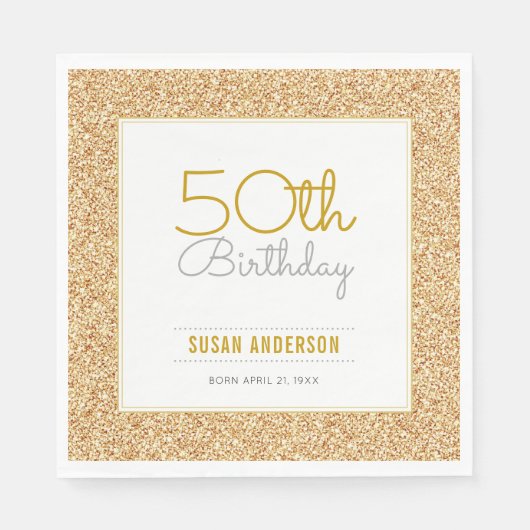 Serviette En Papier 50e anniversaire Faux Gold Parties scintillant (Devant)