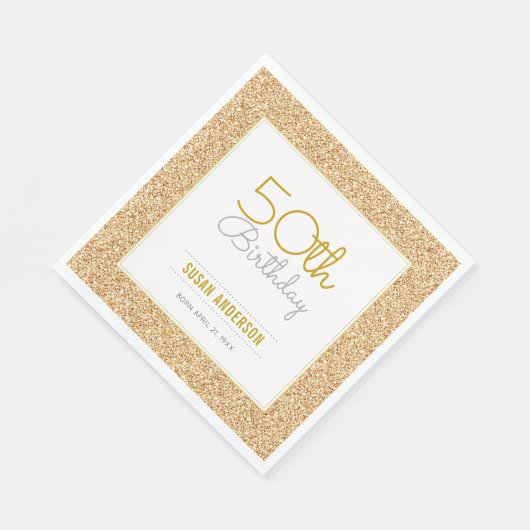 Serviette En Papier 50e anniversaire Faux Gold Parties scintillant (Coin)