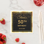 Serviette En Papier 50e anniversaire fête confetti en or noir (En situation)