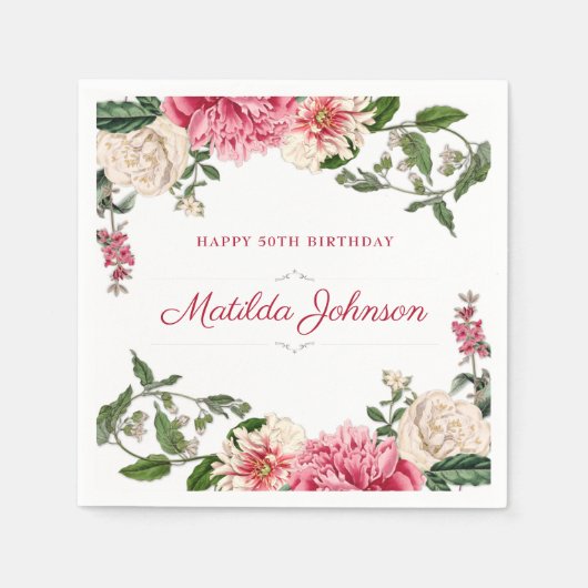 Serviette En Papier 50e anniversaire fête élégante florale sur mesure (Devant)