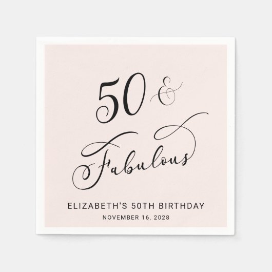 Serviette En Papier 50e anniversaire fête rose (Devant)