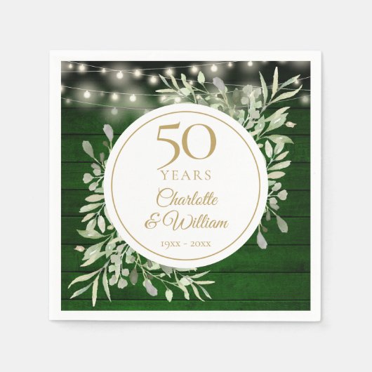 Serviette En Papier 50e Anniversaire Feuilles à cordes en bois vert (Devant)