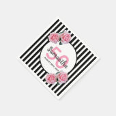 Serviette En Papier 50e anniversaire fleurs roses noir rayures nom (Coin)