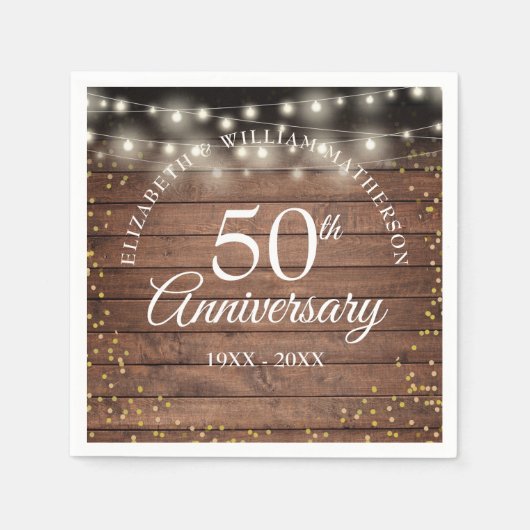 Serviette En Papier 50e anniversaire Gold Dust Rustic String lumières (Devant)