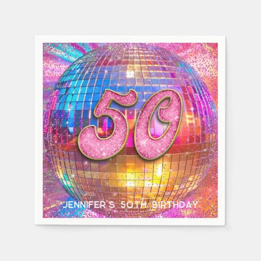 Serviette En Papier 50e anniversaire Gold Pink Parties scintillant Dis (Devant)
