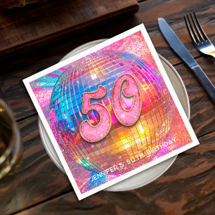 Serviette En Papier 50e anniversaire Gold Pink Parties scintillant Dis