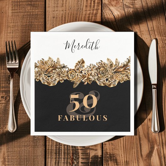 Serviette En Papier 50e anniversaire Luxe Golden Flowers élégant Class