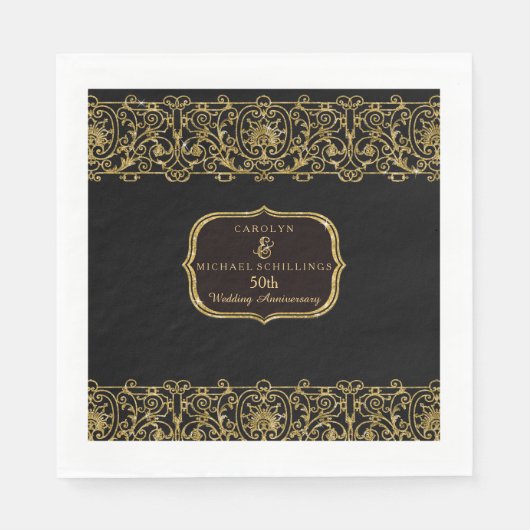 Serviette En Papier 50e anniversaire Mariage Art déco Nouveau (Devant)