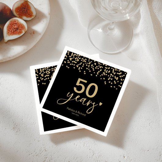 Serviette En Papier 50e Anniversaire Mariage Chic Noir et Or