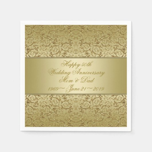Serviette En Papier 50e anniversaire Mariage d'or (Devant)