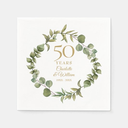 Serviette En Papier 50e anniversaire Mariage d'or Bois vert (Devant)