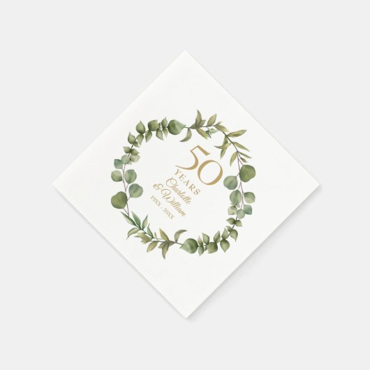 Serviette En Papier 50e anniversaire Mariage d'or Bois vert (Coin)