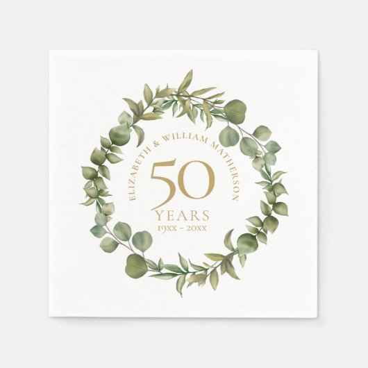 Serviette En Papier 50e Anniversaire Mariage d'or Garland (Devant)