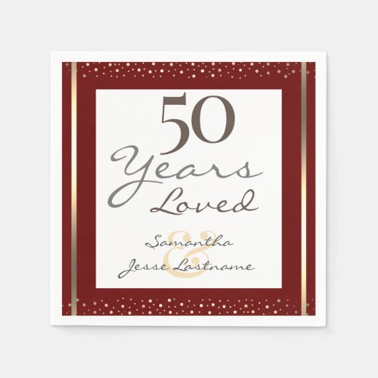 Serviette En Papier 50e anniversaire Mariage élégante serviettes en or (Devant)