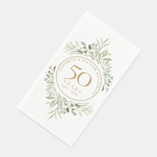 Serviette En Papier 50e anniversaire Mariage Feuilles de verdure or (Coin)
