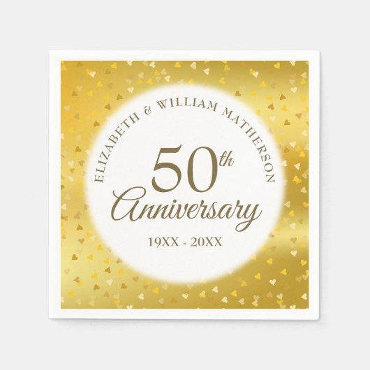 Serviette En Papier 50e anniversaire Mariage Gold Coeurs d'huile Confe (Devant)