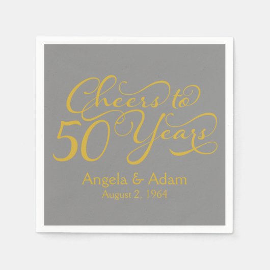 Serviette En Papier 50e anniversaire Mariage Gris d'or (Devant)