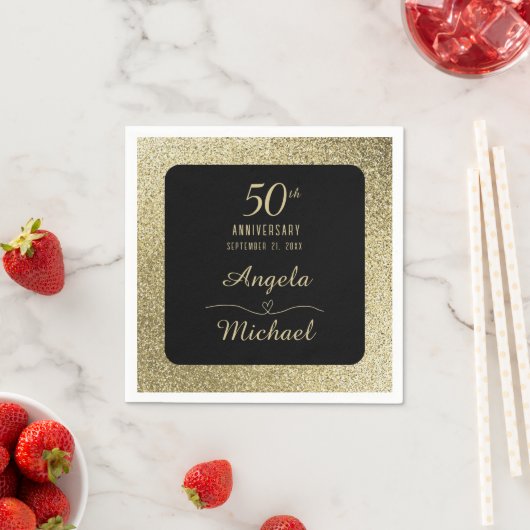 Serviette En Papier 50e anniversaire Mariage or chic Parties scintilla (En situation)