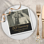 Serviette En Papier 50e Anniversaire Mariage Photo Elegant Gold Black<br><div class="desc">Personnalisez avec votre photo mariage préférée et vos détails spéciaux cinquante ans d'anniversaire de mariage doré en typographie or chic sur un arrière - plan noir. Conçu par Thisisnotme©</div>