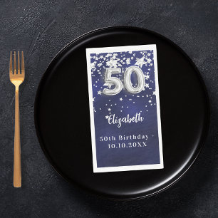 Serviette En Papier 50e anniversaire marine bleu argent étoiles