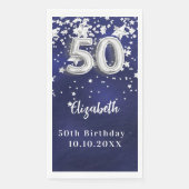 Serviette En Papier 50e anniversaire marine bleu argent étoiles (Devant)