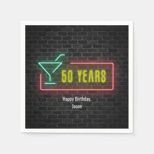 Serviette En Papier 50e anniversaire Neon Connexion mur en brique (Devant)