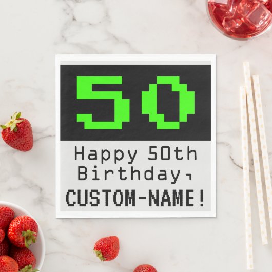 Serviette En Papier 50e anniversaire - Nerdy / Geeky Style "50" & Nom (En situation)