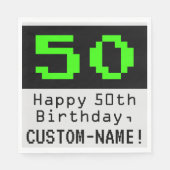Serviette En Papier 50e anniversaire - Nerdy / Geeky Style "50" & Nom (Devant)