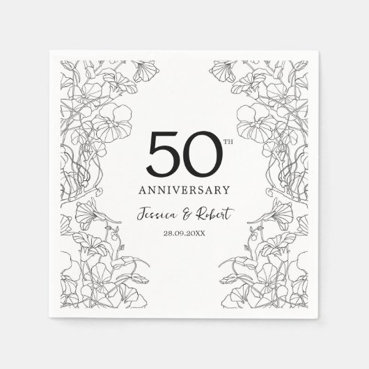 Serviette En Papier 50e anniversaire noir blanc (Devant)