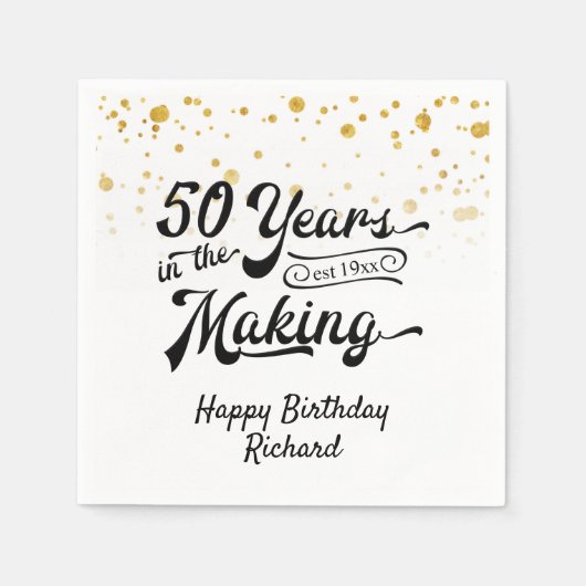 Serviette En Papier 50e Anniversaire Noir Confetti Retro Script (Devant)