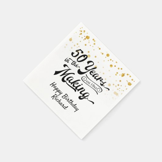 Serviette En Papier 50e Anniversaire Noir Confetti Retro Script (Coin)