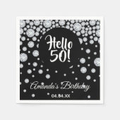 Serviette En Papier 50e anniversaire noir diamants blancs nom glam (Devant)
