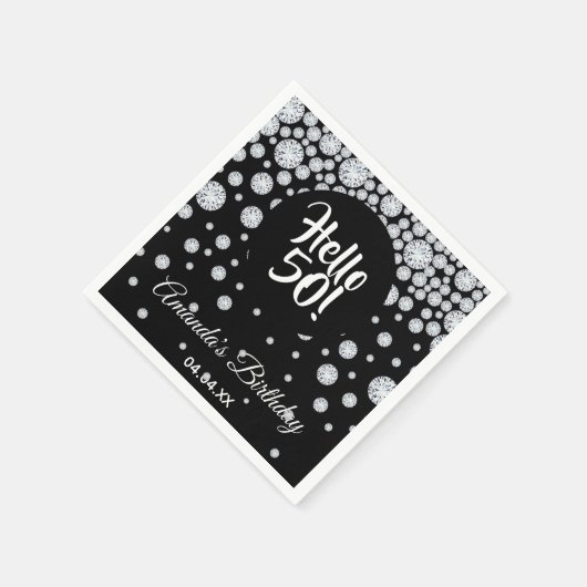 Serviette En Papier 50e anniversaire noir diamants blancs nom glam (Coin)