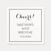 Serviette En Papier 50e anniversaire Noir Élégant Script moderne Cheer (Devant)