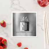 Serviette En Papier 50e anniversaire noir et argent (En situation)