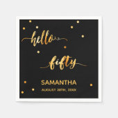 Serviette En Papier 50e anniversaire noir or bonjour 50 nom script (Devant)