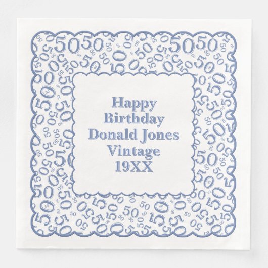 Serviette En Papier 50e anniversaire Numéro Motif pétoncles bleu/blanc (Devant)