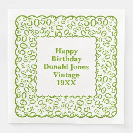 Serviette En Papier 50e anniversaire Numéro Motif pétoncles vert/blanc (Devant)