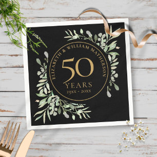 Serviette En Papier 50e Anniversaire Or Aquarelle Feuille verdure