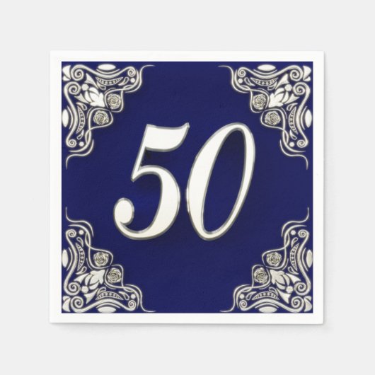 Serviette En Papier 50e anniversaire ou anniversaire Regal Silver Blue (Devant)