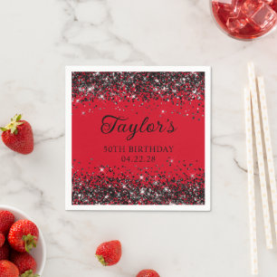 Serviette En Papier 50e anniversaire paillettes rouges et noires