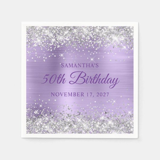 Serviette En Papier 50e anniversaire Parties scintillant d'argent Pale (Devant)