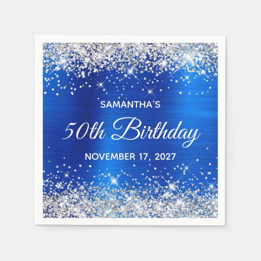 Serviette En Papier 50e anniversaire Parties scintillant d'argent Roya (Devant)
