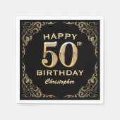 Serviette En Papier 50e anniversaire Parties scintillant noir et or ca (Devant)
