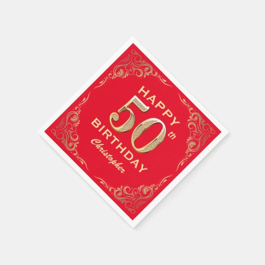 Serviette En Papier 50e anniversaire Parties scintillant rouge et or c (Coin)