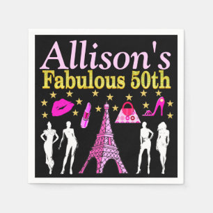 SERVIETTE EN PAPIER 50E ANNIVERSAIRE PERSONNALISÉ PARIS PARTY NAPKINS