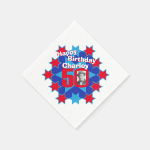 Serviette En Papier 50e anniversaire photo et nom étoile rouge servie