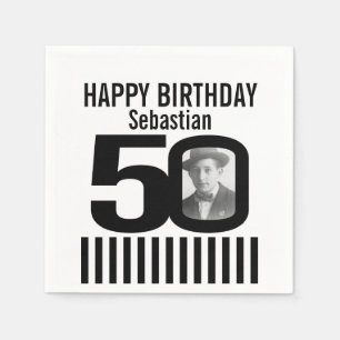 Serviette En Papier 50e anniversaire photo noir rayures photo serviett