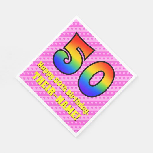 Serviette En Papier 50e anniversaire : Pink Stripes & Hearts, Arc en c (Coin)